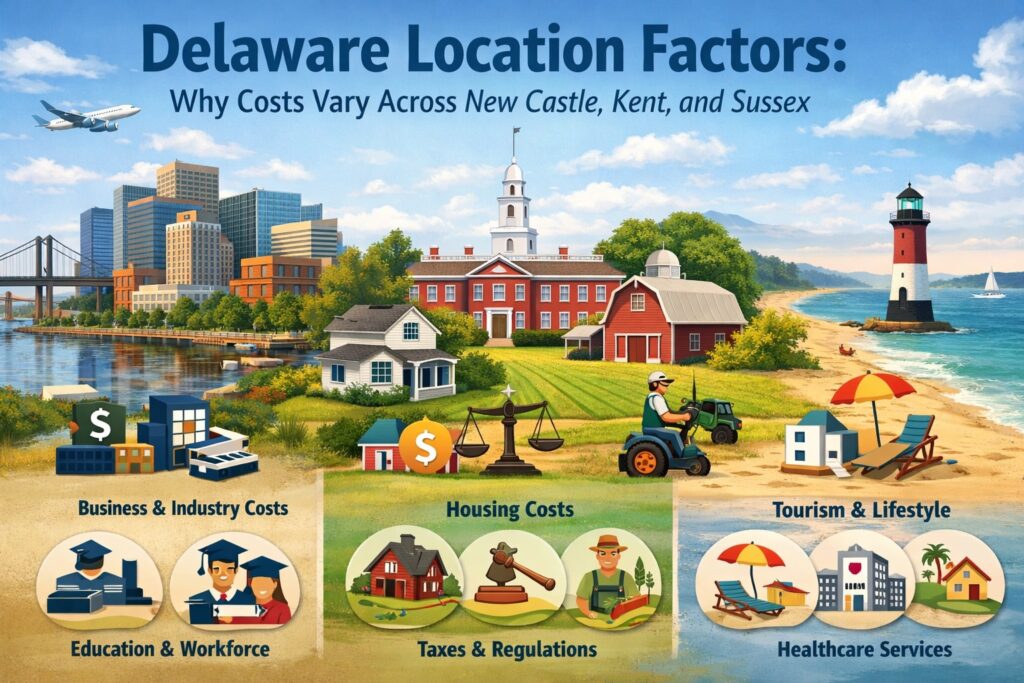 Delaware Location Factors: Why Costs Vary Across New Castle, Kent, and Sussex