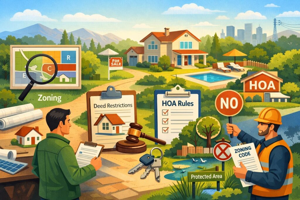 Evaluate your property: zoning, deed restrictions, HOA rules, and local constraints