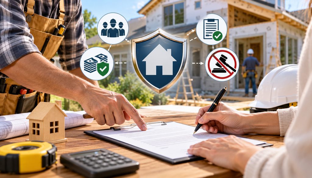 Homeowner signing a lien waiver with contractor during renovation